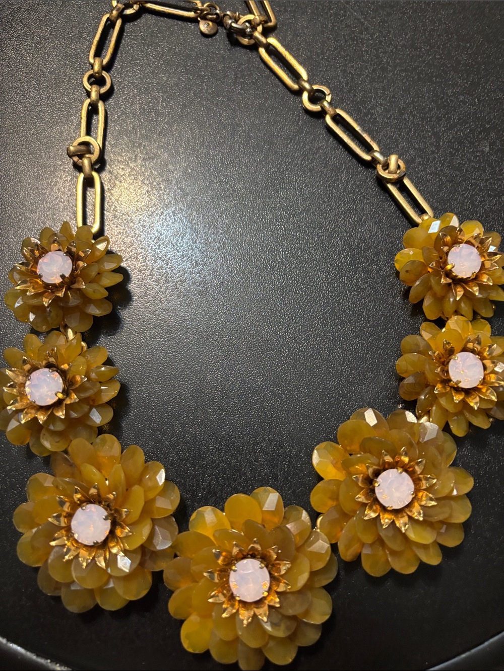 J. Crew Opal Jeweled Faceted Yellow Floral Statement Necklace